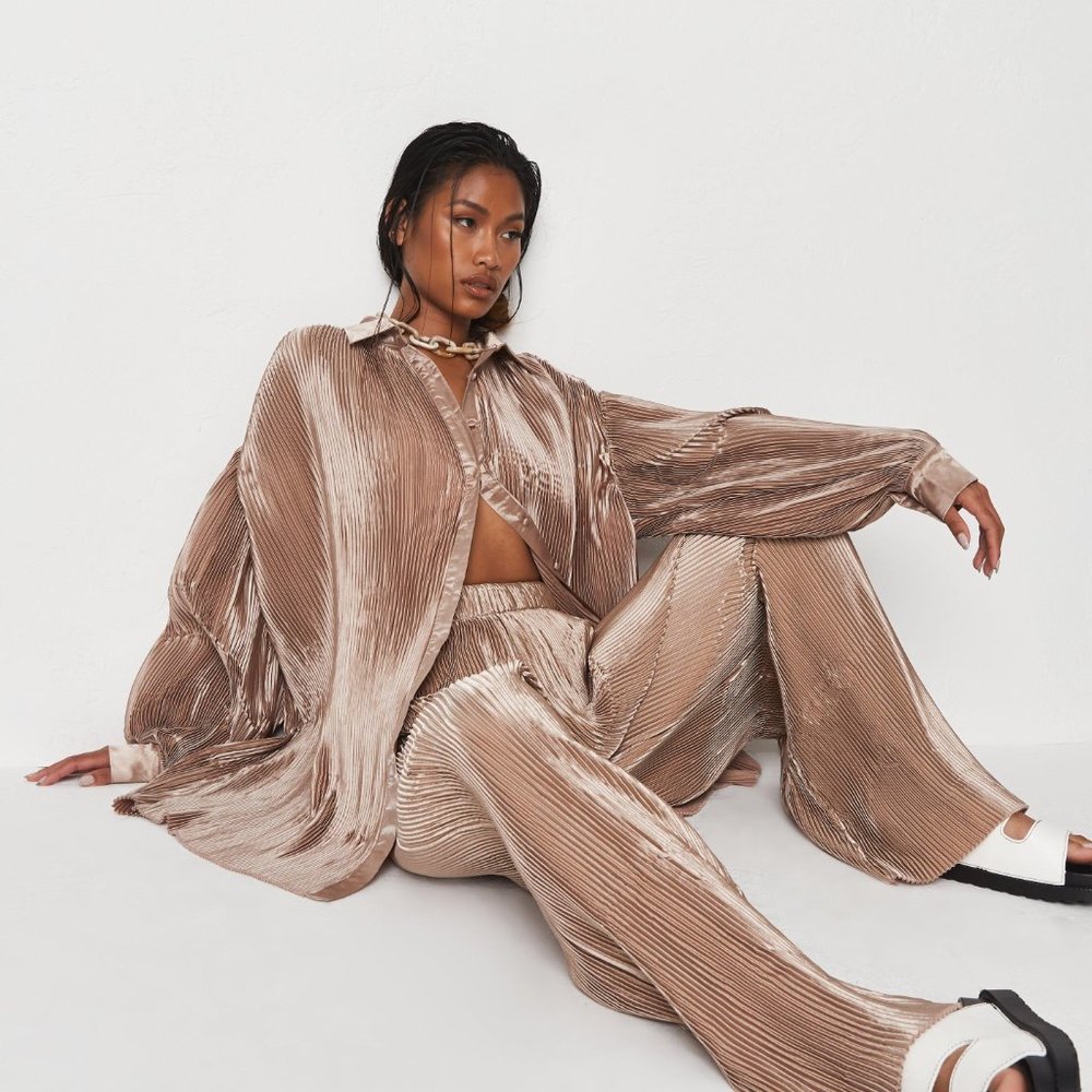 Delaney Childs Edit Premium Champagne Satin Plisse Pants